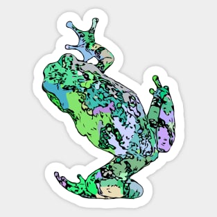 Green Tree Frog Climbing Colorful Green Blue Purple Sticker